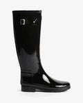 Hunter Women's black refined slim fit gold trim tall gloss wellington boot