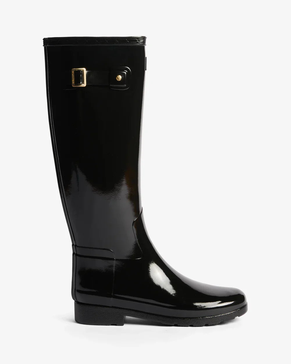 Hunter Women's black refined slim fit gold trim tall gloss wellington boot