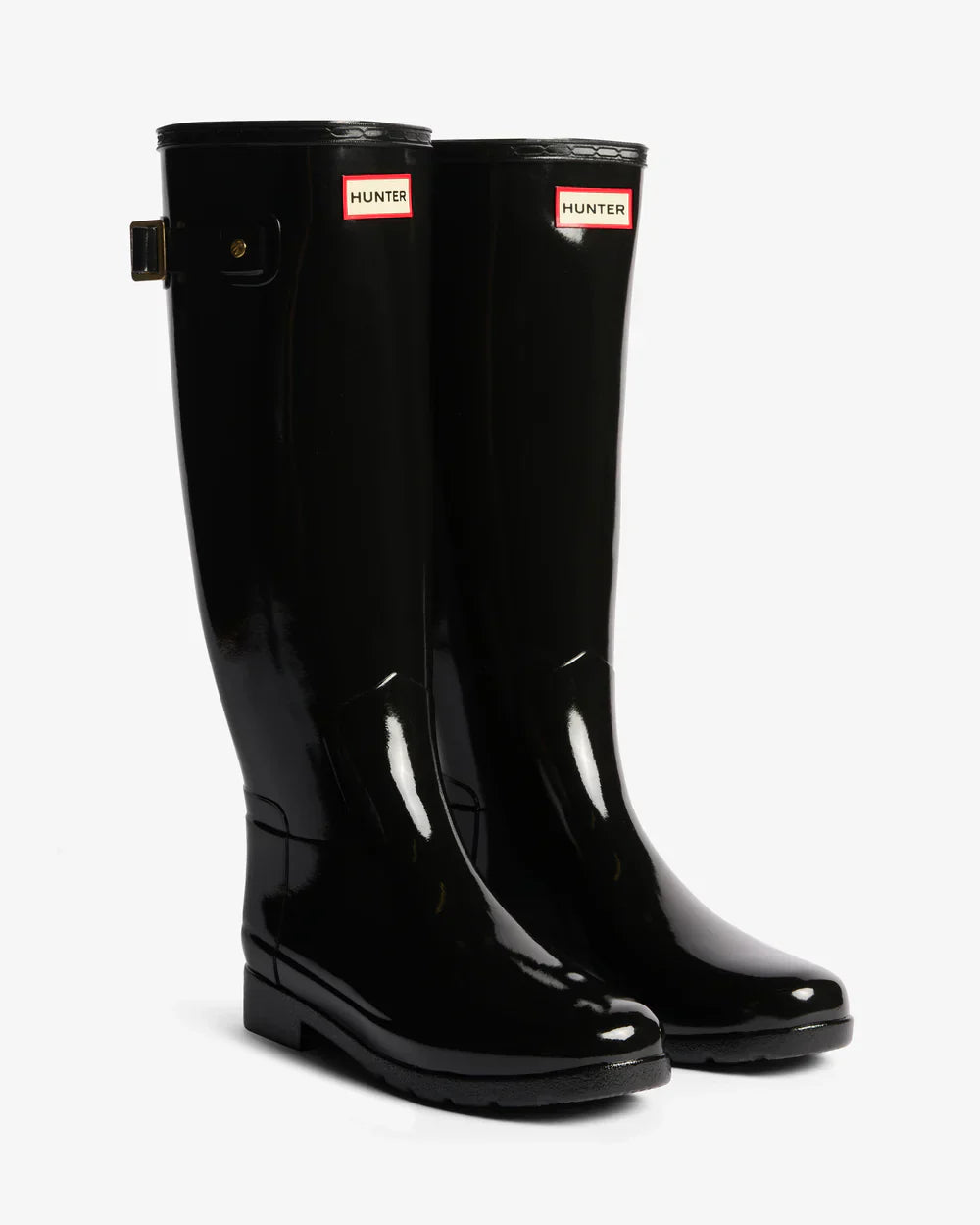 Hunter Women's black refined slim fit gold trim tall gloss wellington boot