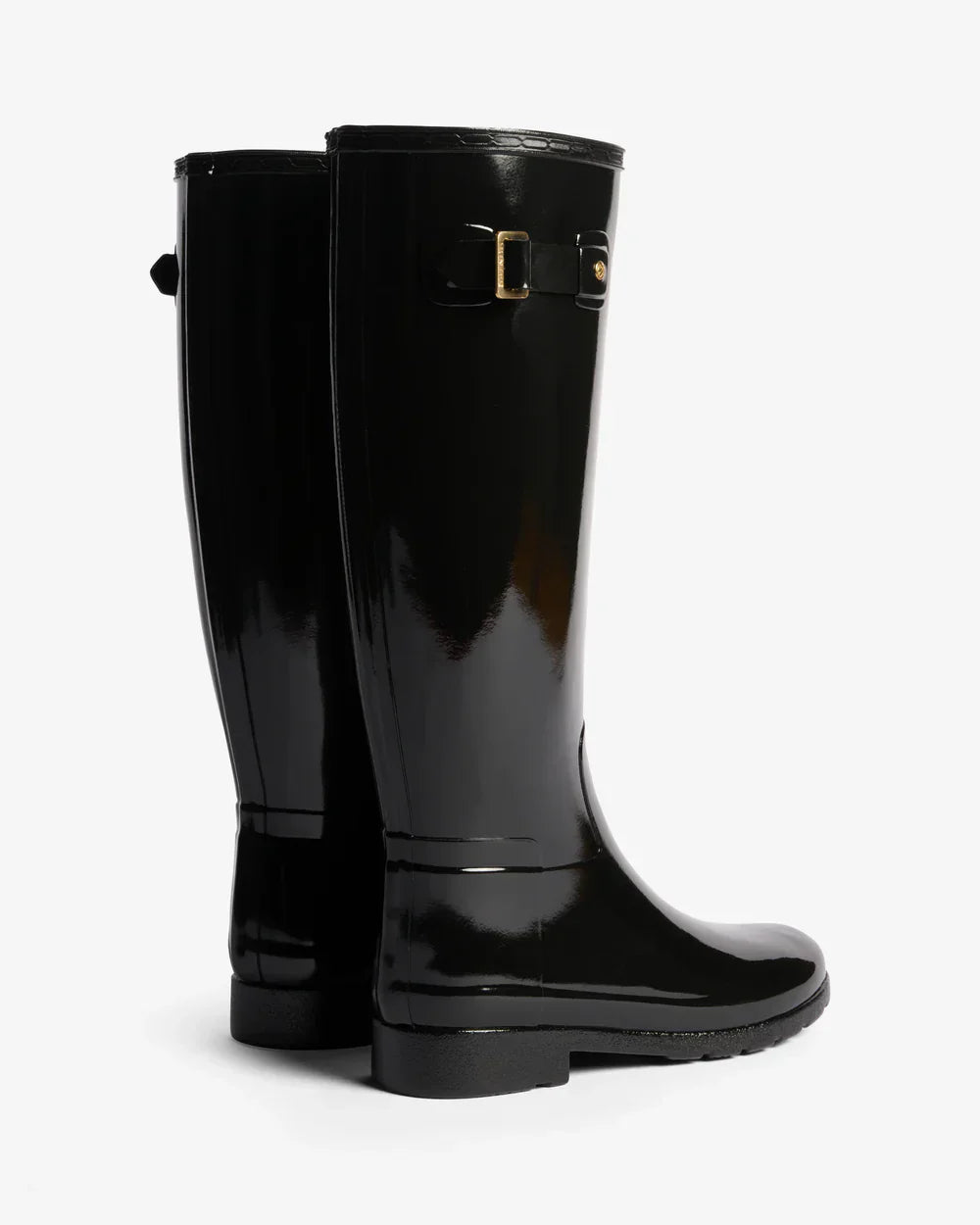 Hunter Women's black refined slim fit gold trim tall gloss wellington boot