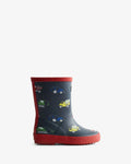 Hunter Original kids first (18 months-8 years) hunter navy construction print wellington boot