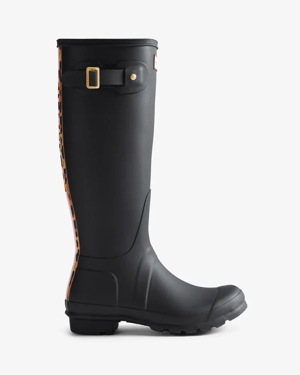 Hunter Women's black leopard print backstrap tall wellington boot