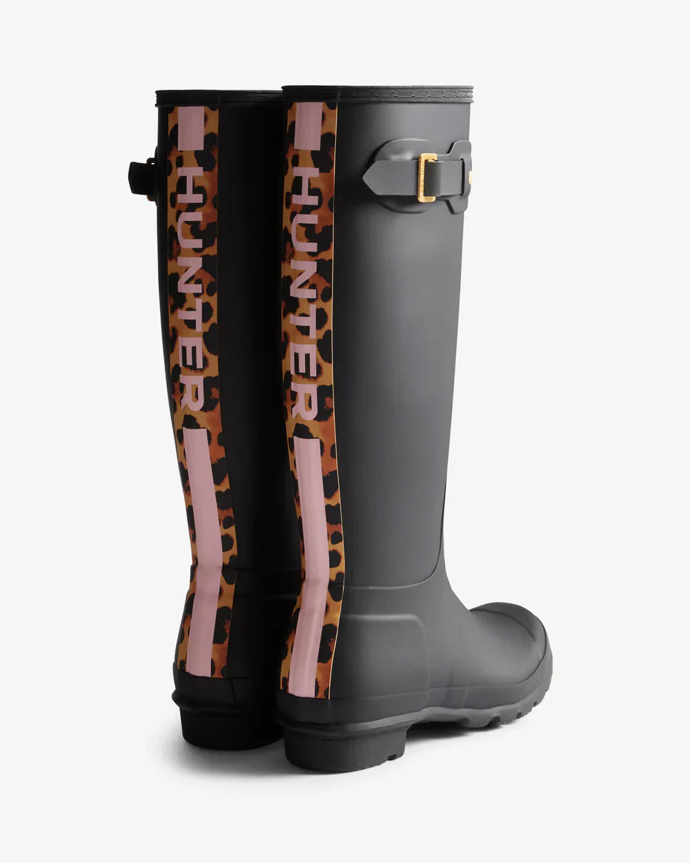 Hunter Women's black leopard print backstrap tall wellington boot