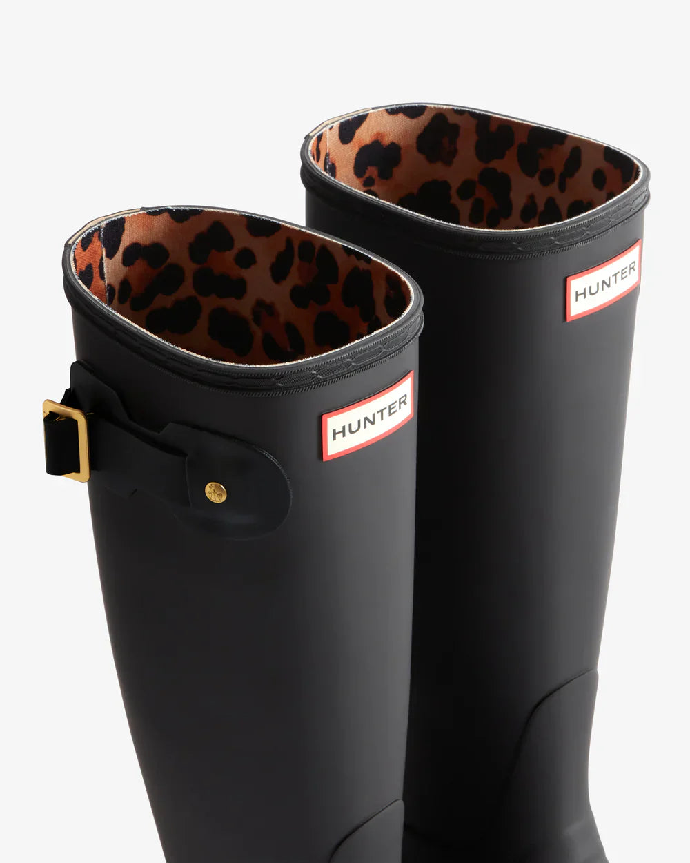 Hunter Women's black leopard print backstrap tall wellington boot
